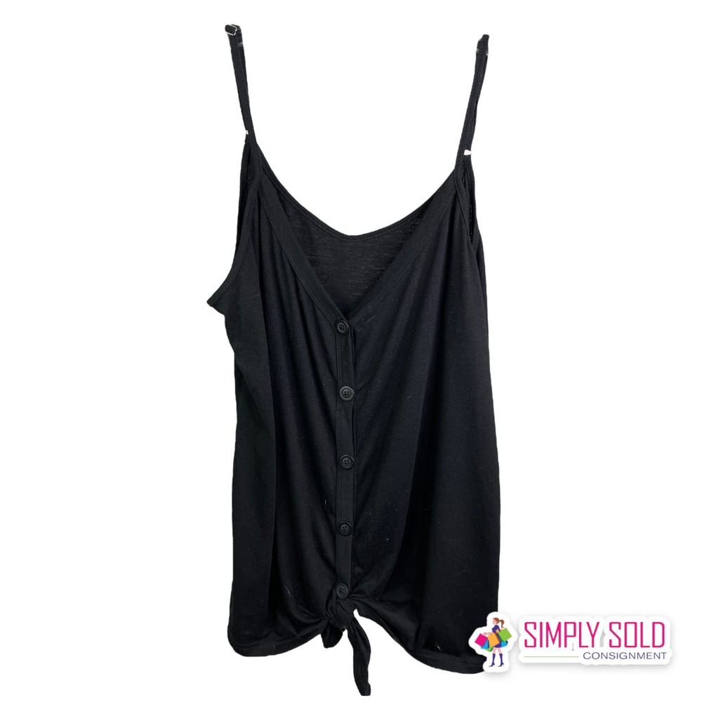 Ivvic‎ Women's Spaghetti Strap Sleeveless Shirt Black V-Neck Boho Button XXL